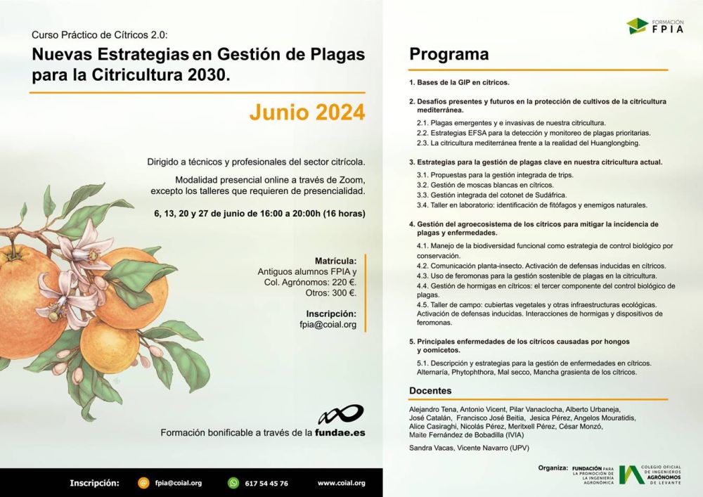  CURSO PRÁCTICO CÍTRICOS - Nuevas Estrategias en Gestión de Plagas y Enfermedades en cítricos JUNIO 2024